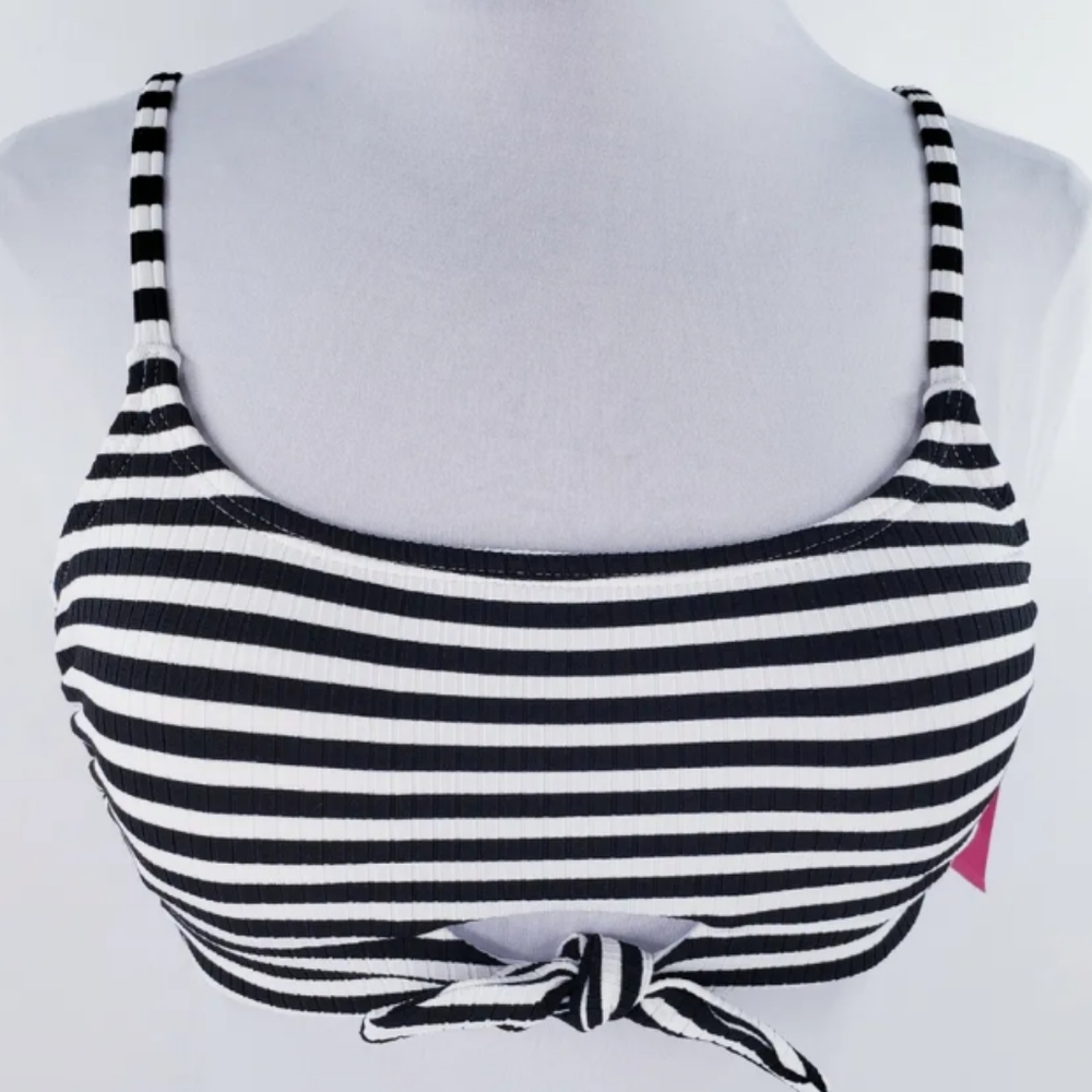 Xhilaration Black and White Striped Bikini Top
